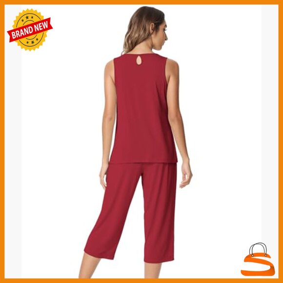 Sleeveless Bamboo Viscose Pajama Set, Capri Pants, Cooling Sleepwear, X-Large - Picture 2 of 7